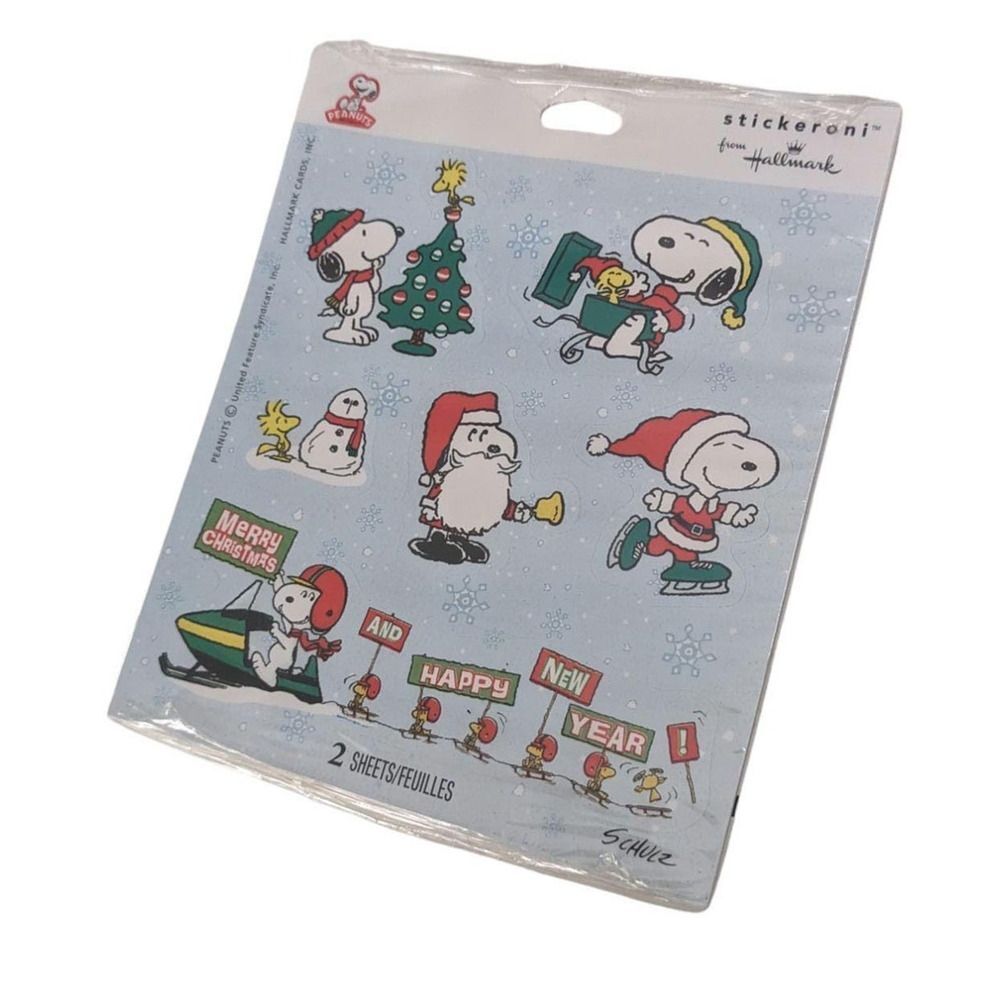 Vintage Hallmark Stickeroni Peanuts Snoopy Christmas Stickers (2) Sheets‎